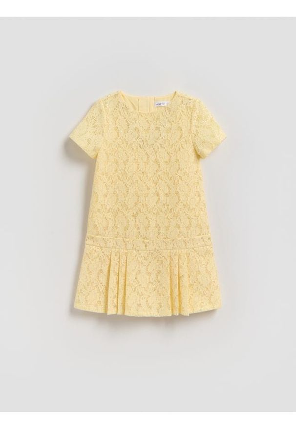 Reserved - Koronkowa sukienka z cekinami - jasnożółty. Kolor: żółty. Materiał: koronka. Typ sukienki: proste