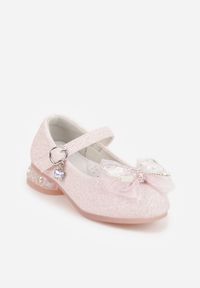 Born2be - Różowe Balerinki z Paskiem i Skórzaną Wkładką Zdobione Kokardą z Cyrkoniami Larailee. Okazja: na spacer, na co dzień, na uczelnię. Zapięcie: pasek. Kolor: różowy. Materiał: skóra. Wzór: aplikacja. Styl: casual, elegancki #6