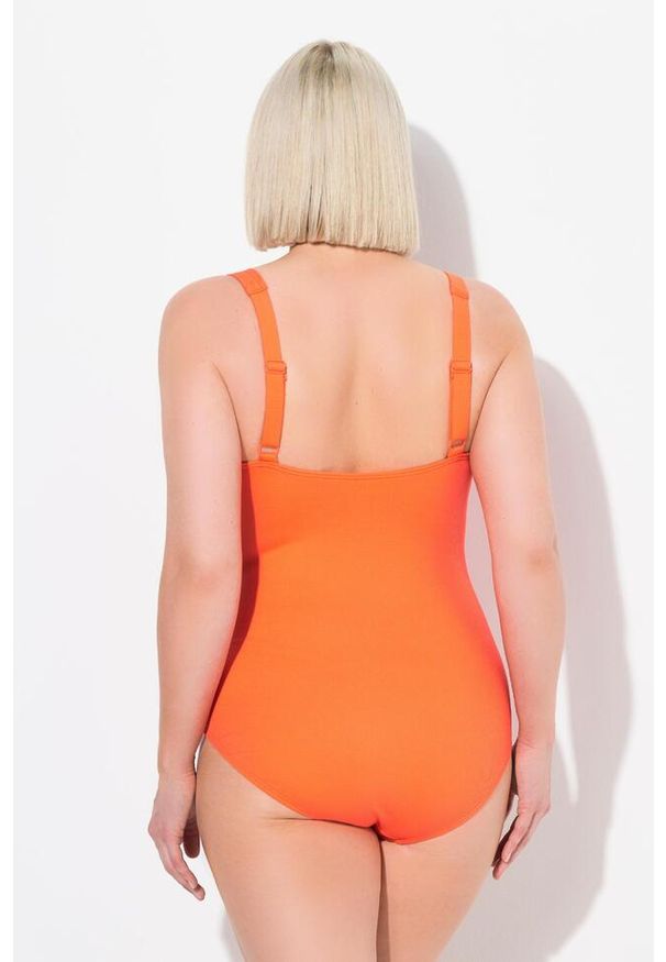 ULLA POPKEN - Damski Strój kąpielowy drapowanie drobna faktura miękkie miseczki. Kolekcja: plus size. Kolor: czerwony. Materiał: poliester, elastan, poliamid, materiał