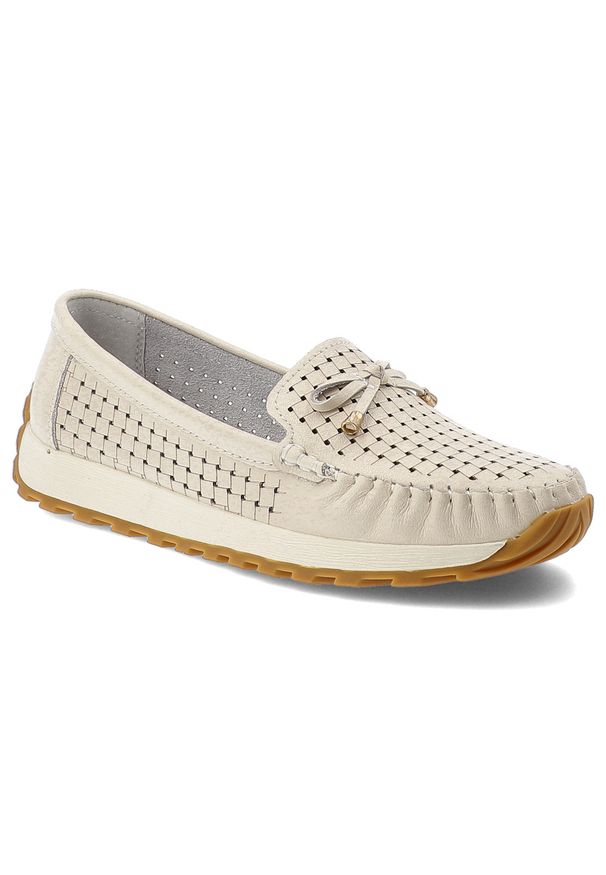 Półbuty damskie Artiker, cholewka ze skóry naturalnej pleciona struktura wsuwany fason, beżowe, 56C1852. Kolor: beżowy. Materiał: skóra. Szerokość cholewki: normalna