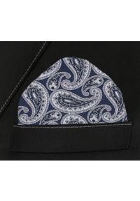 Męska, Elegancka Poszetka - Alties - Granat, Duże Popielate Paisley. Kolor: niebieski. Materiał: poliester. Wzór: paisley #3