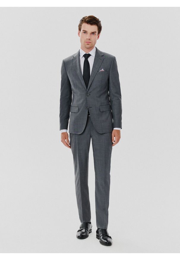 Pako Lorente - PAKO LORENTE – Marynarka garniturowa w kolorze szarym. Okazja: na ślub cywilny, na wesele. Kolor: szary. Materiał: wełna, poliester. Wzór: gładki. Styl: młodzieżowy