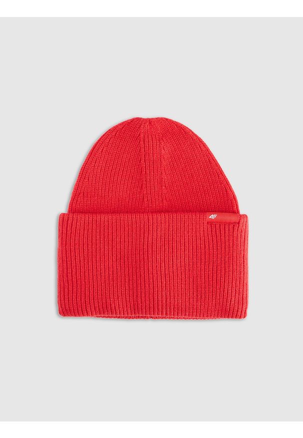 4f - 4F Czapka beanie uniseks - czerwona Uniwersalny. Kolor: czerwony. Materiał: wiskoza, materiał, dzianina. Sezon: zima. Styl: klasyczny, sportowy, casual