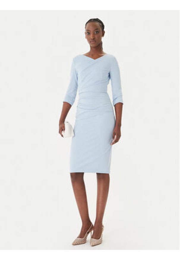 Rinascimento Sukienka koktajlowa CFC0127699003 Błękitny Slim Fit. Kolor: niebieski. Materiał: syntetyk. Styl: wizytowy