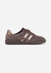 Born2be - Ciemnobrązowe Sneakersy Retro Tenisówki z Zamszu Naturalnego ze Skórzaną Wkładką Celarge. Okazja: na co dzień. Kolor: brązowy. Materiał: skóra, zamsz. Szerokość cholewki: normalna #2
