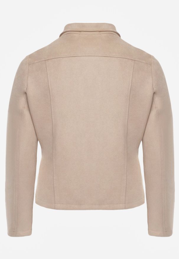 Born2be - Jasnobeżowa Kurtka Ramoneska z Imitacji Zamszu z Asymetrycznym Suwakiem Maisen. Kolekcja: plus size. Kolor: beżowy. Materiał: zamsz