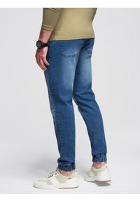 Ombre Clothing - Męskie spodnie JOGGERY jeansowe z efektem sprania - niebieskie V2 - Rozmiar: XL. Okazja: na co dzień. Kolor: niebieski. Materiał: jeans. Wzór: aplikacja. Styl: casual, elegancki #10