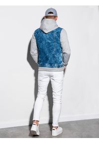 Ombre Clothing - Kurtka męska jeansowa C322 - jeans/szara - XXL. Typ kołnierza: kaptur. Kolor: szary. Materiał: jeans. Styl: klasyczny