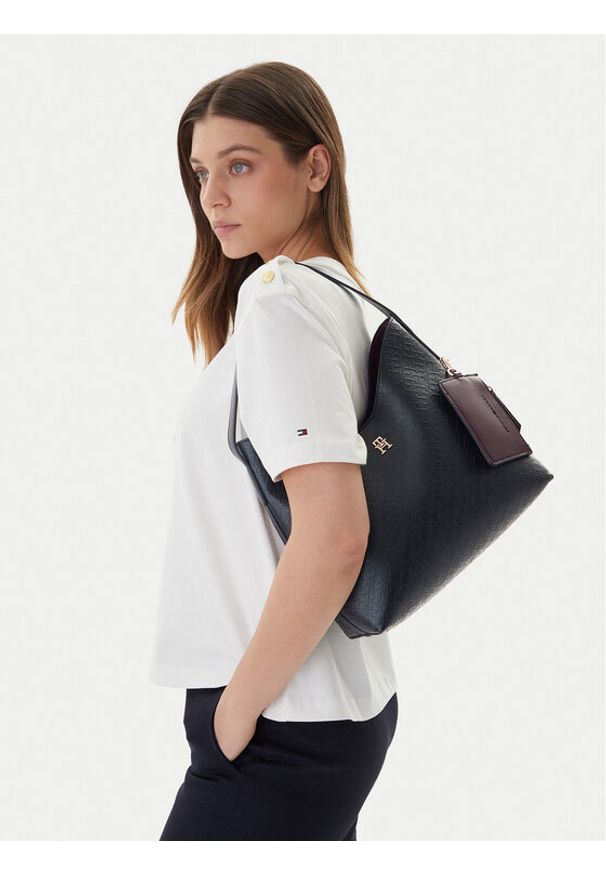 TOMMY HILFIGER - Tommy Hilfiger Torebka Th Icon Shoulder Bag Mono AW0AW18141 Granatowy. Kolor: niebieski. Materiał: skórzane