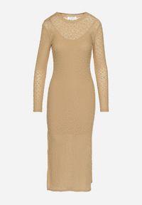 Born2be - Beżowa Siateczkowa Sukienka z Wiskozą w Panterkę z Rozcięciem i Halką Abrellia. Okazja: na co dzień. Kolor: beżowy. Materiał: wiskoza. Długość rękawa: na ramiączkach. Wzór: motyw zwierzęcy. Typ sukienki: dopasowane, kopertowe, proste. Styl: casual, elegancki #6