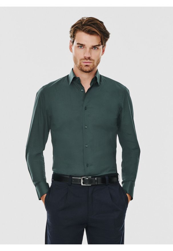 Pako Lorente - PAKO LORENTE – Zielona koszula męska długi rękaw. Okazja: na co dzień. Kolor: beżowy, zielony, oliwkowy, niebieski, czerwony. Materiał: elastan, bawełna. Długość rękawa: długi rękaw. Długość: długie. Wzór: gładki. Styl: casual