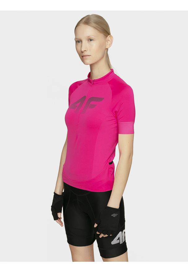4f - Koszulka rowerowa damska. Kolor: różowy. Materiał: włókno, dzianina, jersey. Długość rękawa: raglanowy rękaw. Długość: długie. Sport: kolarstwo