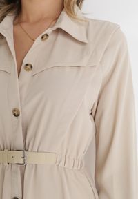 Born2be - Beżowa Sukienka Midi z Gumką w Pasie i Dodatkowym Paskiem ze Sprzączką Zawadi. Kolor: beżowy. Styl: elegancki. Długość: midi #5