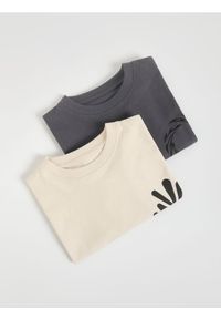 Reserved - Bawełniany longsleeve 2 pack - kremowy. Kolor: kremowy. Materiał: bawełna. Długość rękawa: długi rękaw