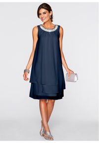 bonprix - Sukienka szyfonowa z aplikacją ze sztrasem. Kolor: niebieski. Materiał: szyfon. Wzór: aplikacja. Styl: elegancki #1