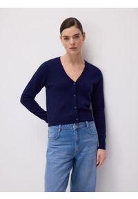 Reserved - Wełniany kardigan - granatowy. Kolor: niebieski. Materiał: wełna #1