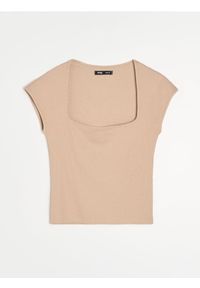 Sinsay - Prążkowana koszulka z rękawem kimono - beżowy. Kolor: beżowy. Materiał: prążkowany