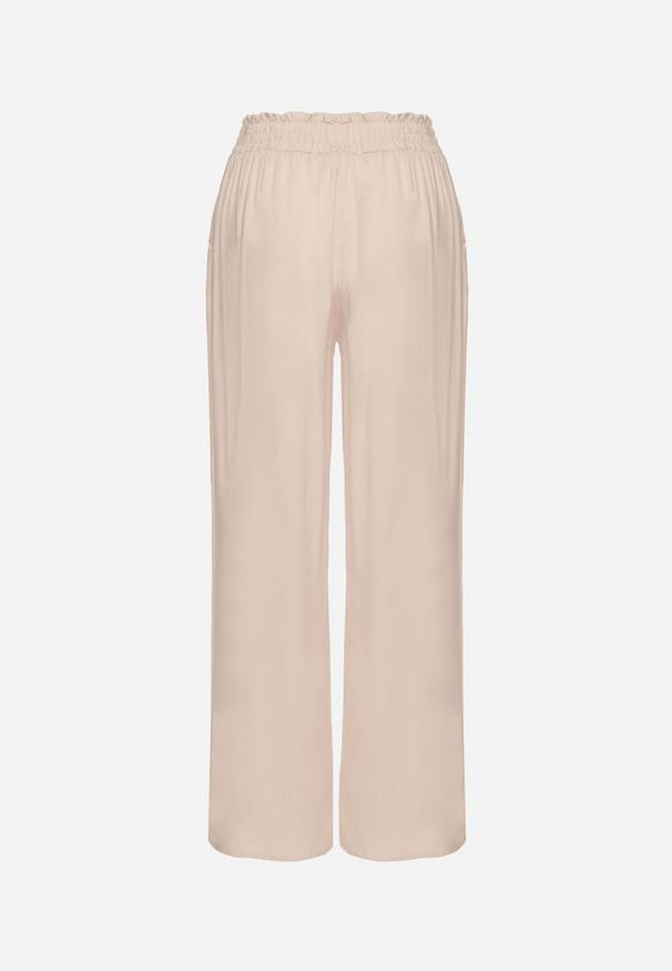 Born2be - Beżowe Wiskozowe Szerokie Spodnie z Wiązaniem Tolivea. Okazja: na co dzień. Kolor: beżowy. Materiał: wiskoza. Styl: casual, klasyczny