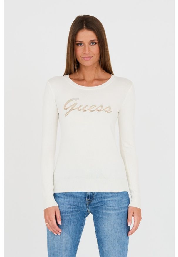 Guess - GUESS Beżowy sweter z cyrkoniami. Kolor: beżowy