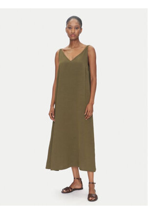 ViCOLO Sukienka letnia TD0758 Khaki Regular Fit. Kolor: brązowy. Materiał: wiskoza. Sezon: lato