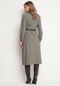 Born2be - Ciemnoszara Sukienka o Koszulowym Kroju z Dodatkowym Paskiem i Rozcięciami u Dołu Arinnis. Okazja: na spacer, na co dzień. Kolor: szary. Długość rękawa: długi rękaw. Typ sukienki: koszulowe. Styl: casual, klasyczny #2