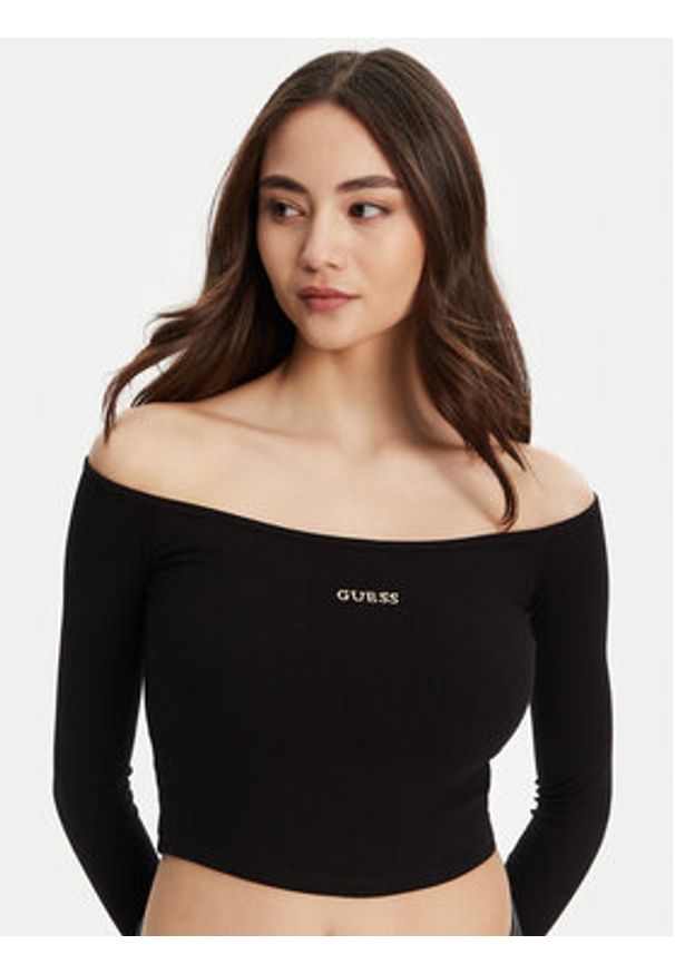 Guess Bluzka V5YP07 K8RT2 Czarny Regular Fit. Kolor: czarny. Materiał: wiskoza
