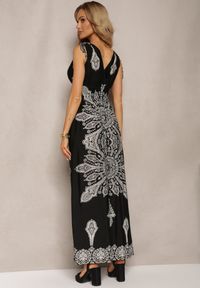 Renee - Czarna Sukienka z Ornamentalnym Wzorem Sznurkami Przy Ramionach i Gumką w Talii Alerada. Kolor: czarny. Materiał: tkanina. Sezon: lato #4