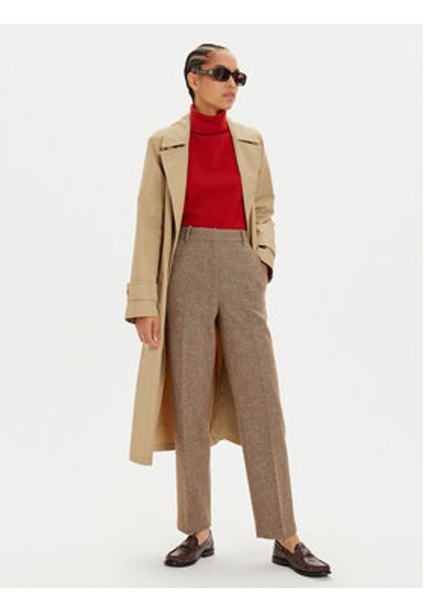 TOMMY HILFIGER - Tommy Hilfiger Spodnie materiałowe Herringbone WW0WW42959 Brązowy Straight Fit. Kolor: brązowy. Materiał: wełna