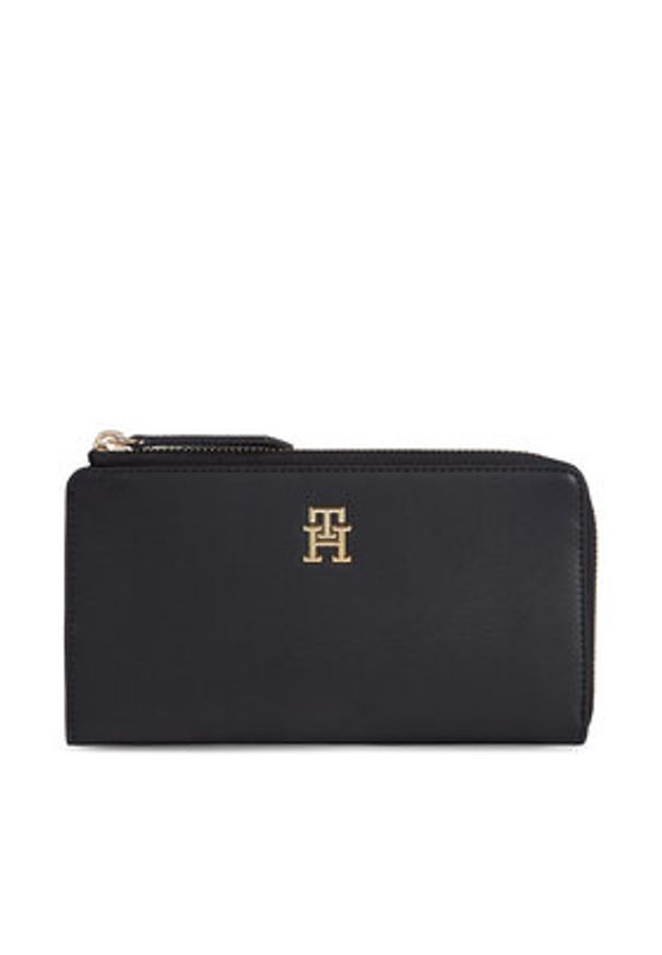 TOMMY HILFIGER - Tommy Hilfiger Duży Portfel Damski Th Feminine Large Slim Wallet AW0AW14890 Czarny. Kolor: czarny. Materiał: skóra