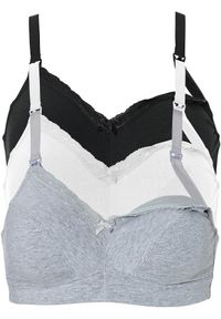 bonprix - Biustonosz do karmienia bez fiszbinów (3 szt.) z bawełną organiczną. Kolor: czarny. Materiał: bawełna. Wzór: aplikacja, melanż #1