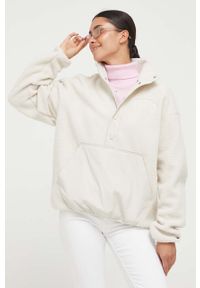 Tommy Jeans bluza damska kolor beżowy gładka. Kolor: beżowy. Materiał: poliester. Długość: krótkie. Wzór: gładki #1