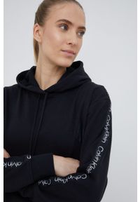 Calvin Klein Performance bluza dresowa Active Icon damska kolor czarny z kapturem z aplikacją. Typ kołnierza: kaptur. Kolor: czarny. Materiał: dresówka. Wzór: aplikacja #4