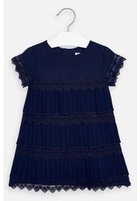 Mayoral - Sukienka dziecięca 92-134 cm. Kolor: niebieski. Materiał: bawełna, materiał, elastan, tkanina, poliester, koronka. Długość rękawa: krótki rękaw. Wzór: gładki. Typ sukienki: rozkloszowane. Długość: mini #1