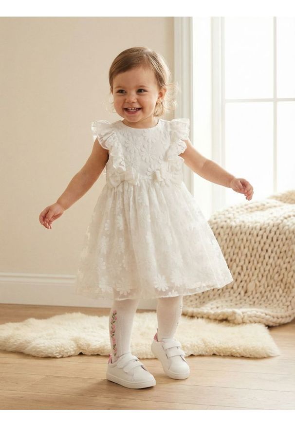 Sinsay - Elegancka sukienka tiulowa z ozdobnymi kokardami - biały. Kolor: biały. Materiał: tiul