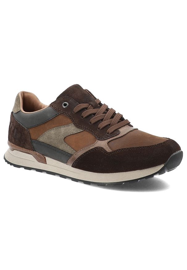 Brązowe Sneakersy Rieker Sportowe Obuwie Męskie. Okazja: na spacer, na co dzień. Kolor: brązowy. Materiał: skóra, jeans, materiał. Sport: turystyka piesza