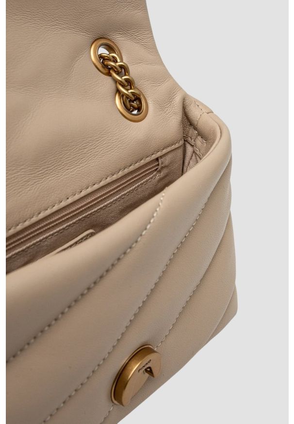 Pinko - PINKO Beżowa skórzana damska torebka kopertówka Love Puff Mini CL. Kolor: beżowy. Materiał: skórzane. Styl: elegancki, casual
