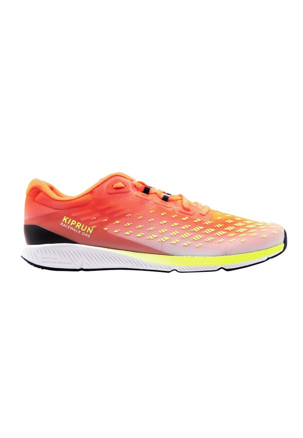 KIPRUN - Buty do chodu sportowego Kiprun Racewalk One. Kolor: wielokolorowy, pomarańczowy, żółty, różowy, czerwony, zielony. Materiał: kauczuk. Szerokość cholewki: normalna. Wzór: geometria. Sport: turystyka piesza