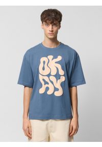 outhorn - T-shirt oversize z nadrukiem męski - granatowy. Okazja: na plażę. Kolor: niebieski. Materiał: dzianina, bawełna, materiał. Wzór: nadruk. Styl: wakacyjny #5