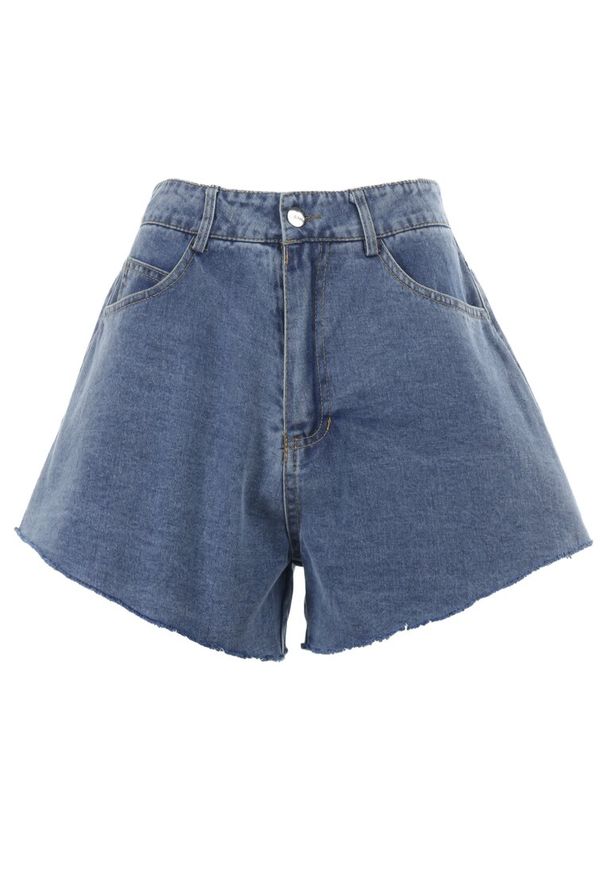 Born2be - Niebieskie Szorty Luźne Guineviane. Okazja: na co dzień. Stan: podwyższony. Kolor: niebieski. Materiał: jeans. Styl: casual