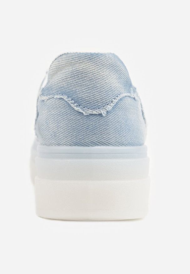 Born2be - Niebieskie Sneakersy na Grubej Podeszwie Ozdobione Denimem Eriphithea. Okazja: na co dzień. Kolor: niebieski. Materiał: denim. Wzór: aplikacja