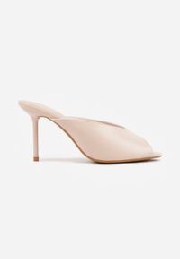 Born2be - Beżowe Klapki na Szpilce Ozdobione Wyciętą Cholewką Berineli. Kolor: beżowy. Materiał: jeans. Wzór: aplikacja. Obcas: na szpilce #2