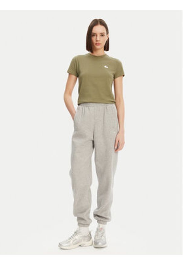 Lacoste T-Shirt TF9246 Khaki Slim Fit. Kolor: brązowy. Materiał: bawełna