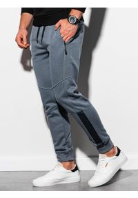 Ombre Clothing - Spodnie męskie dresowe z przeszyciami - grafitowe V2 OM-PASK-0137 - XXL. Kolor: szary. Materiał: dresówka. Wzór: nadruk #4