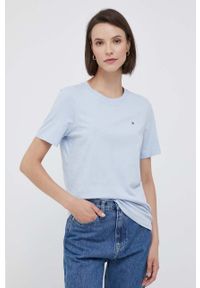 TOMMY HILFIGER - Tommy Hilfiger t-shirt bawełniany kolor niebieski. Okazja: na co dzień. Kolor: niebieski. Materiał: bawełna. Wzór: gładki, aplikacja. Styl: casual #1