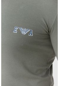 Emporio Armani - EMPORIO ARMANI Zielony longsleeve męski z granatowym logo, Rozmiar S. Kolor: zielony. Materiał: prążkowany. Długość rękawa: długi rękaw #4