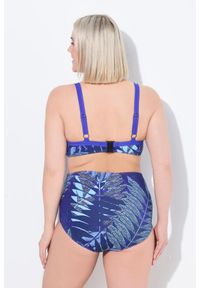 ULLA POPKEN - Damskie Bikini wzór paproci miękkie miseczki drapowany fason. Kolekcja: plus size. Kolor: niebieski. Materiał: poliester, elastan, poliamid, materiał