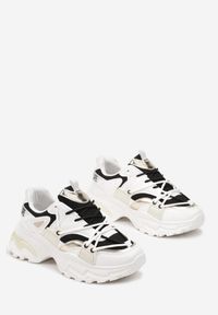 Renee - Biało-Czarne Sneakersy z Ekoskóry ze Sznurowaniem Ozdobione Ażurową Siateczką Mochani. Kolor: biały. Wzór: ażurowy, aplikacja #3