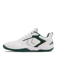 Buty halowe Hummel Speed Court. Zapięcie: sznurówki. Kolor: biały, wielokolorowy, zielony. Materiał: materiał, syntetyk, tkanina. Szerokość cholewki: normalna. Sport: turystyka piesza