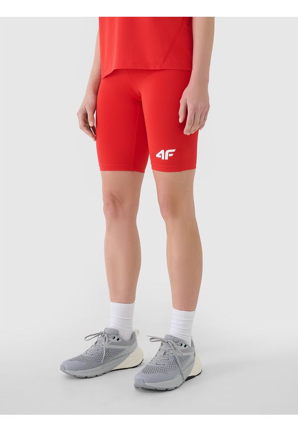 4f - 4F Legginsy kolarki treningowe damskie - czerwone XXS. Kolor: czerwony. Materiał: dzianina, elastan, włókno, syntetyk, materiał. Wzór: gładki, jednolity, ze splotem. Sport: fitness