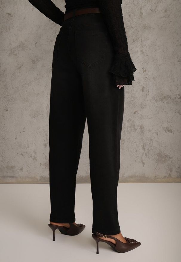 Renee - Czarne Jeansy Straight Leg High Waist z Bawełną i Dodatkiem Wiskozy Vilinoris. Okazja: na co dzień. Stan: podwyższony. Kolor: czarny. Styl: klasyczny, casual